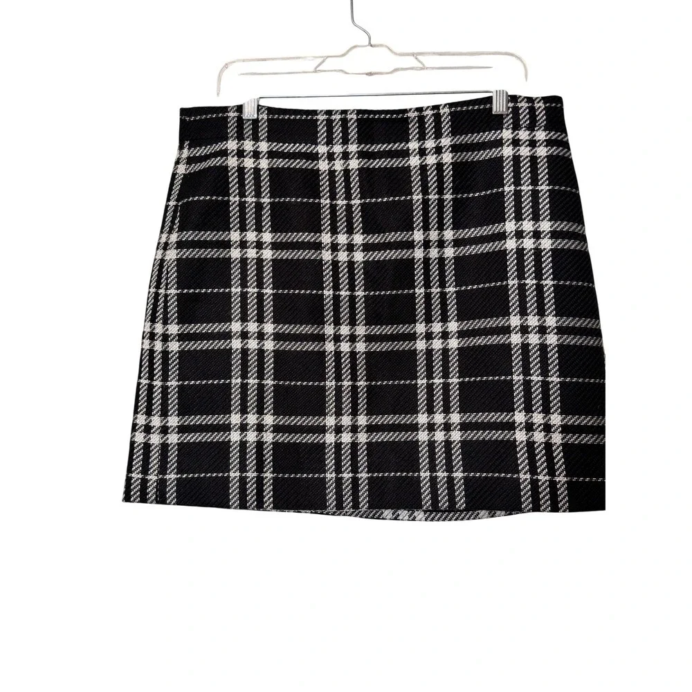 J. Crew Plaid‎ A-Line Skirt Black White Tweed Women's Size 12